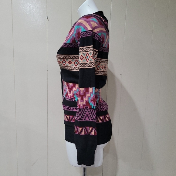 Nollie Women Black Aztec Tribal Print Cardigan XS Button Front - Picture 2 of 9